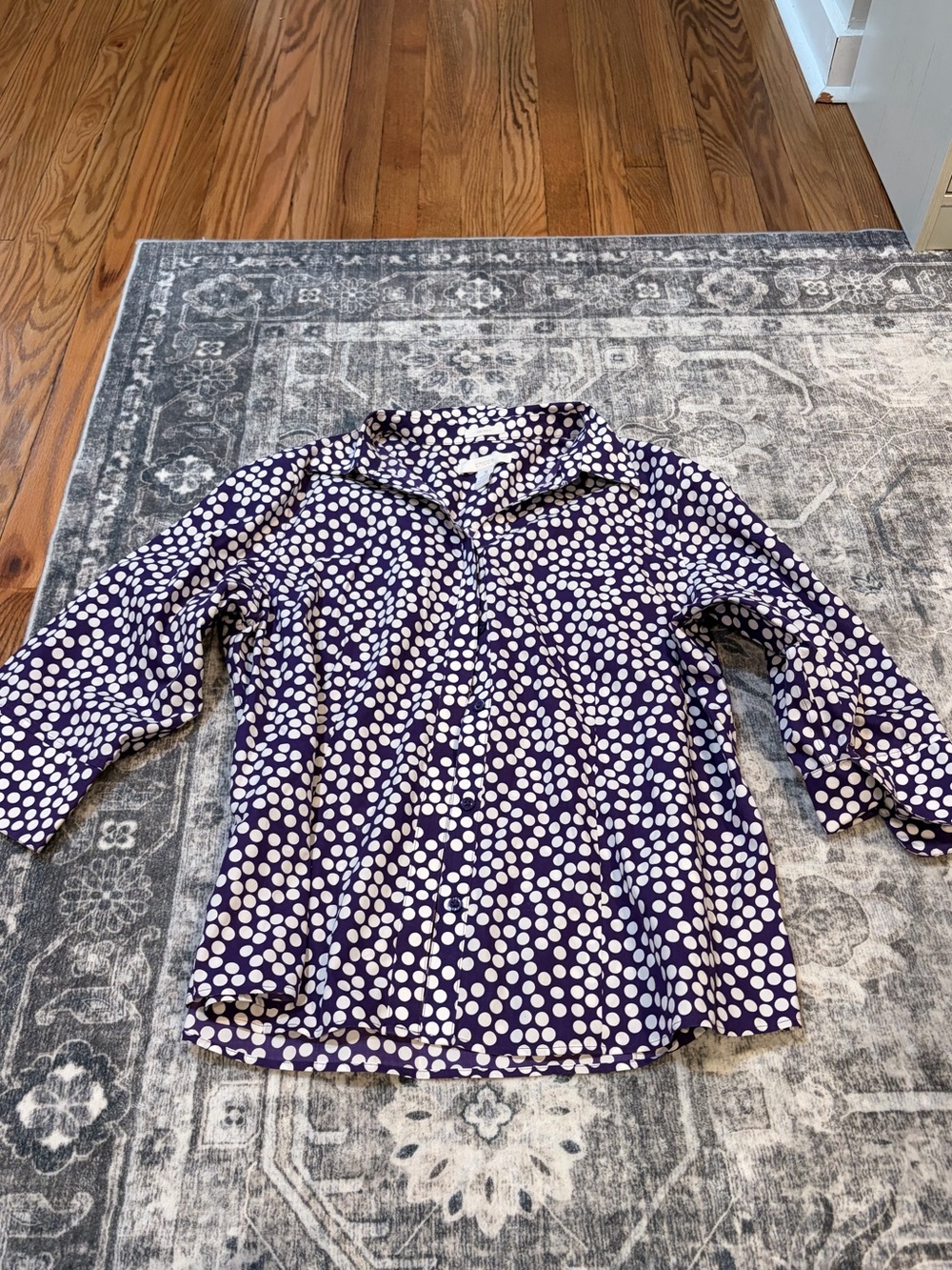 Chico's purple and White Polka Dot Button-Down Shirt